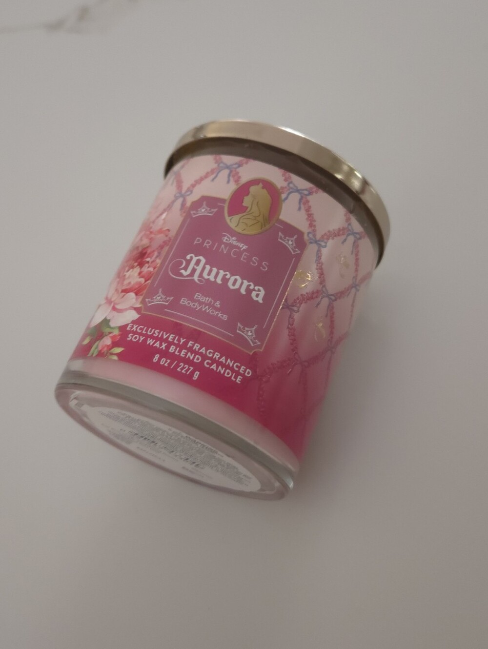 NWT Bath & Body Works Princess Aurora Pink Floral Soy Candle with Gold Lid